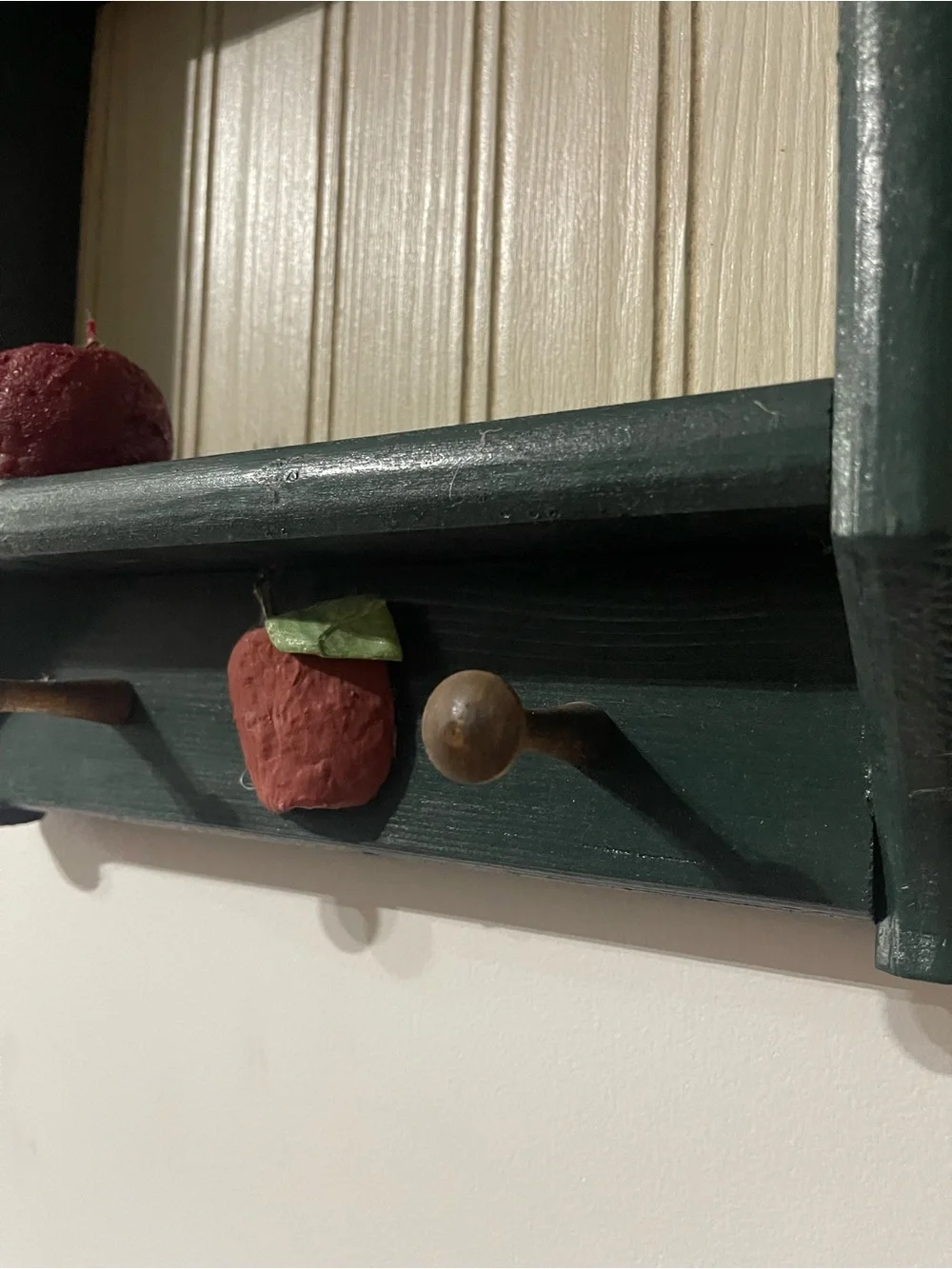 Decorative Wall Shelf with Red Apple Accents - Green